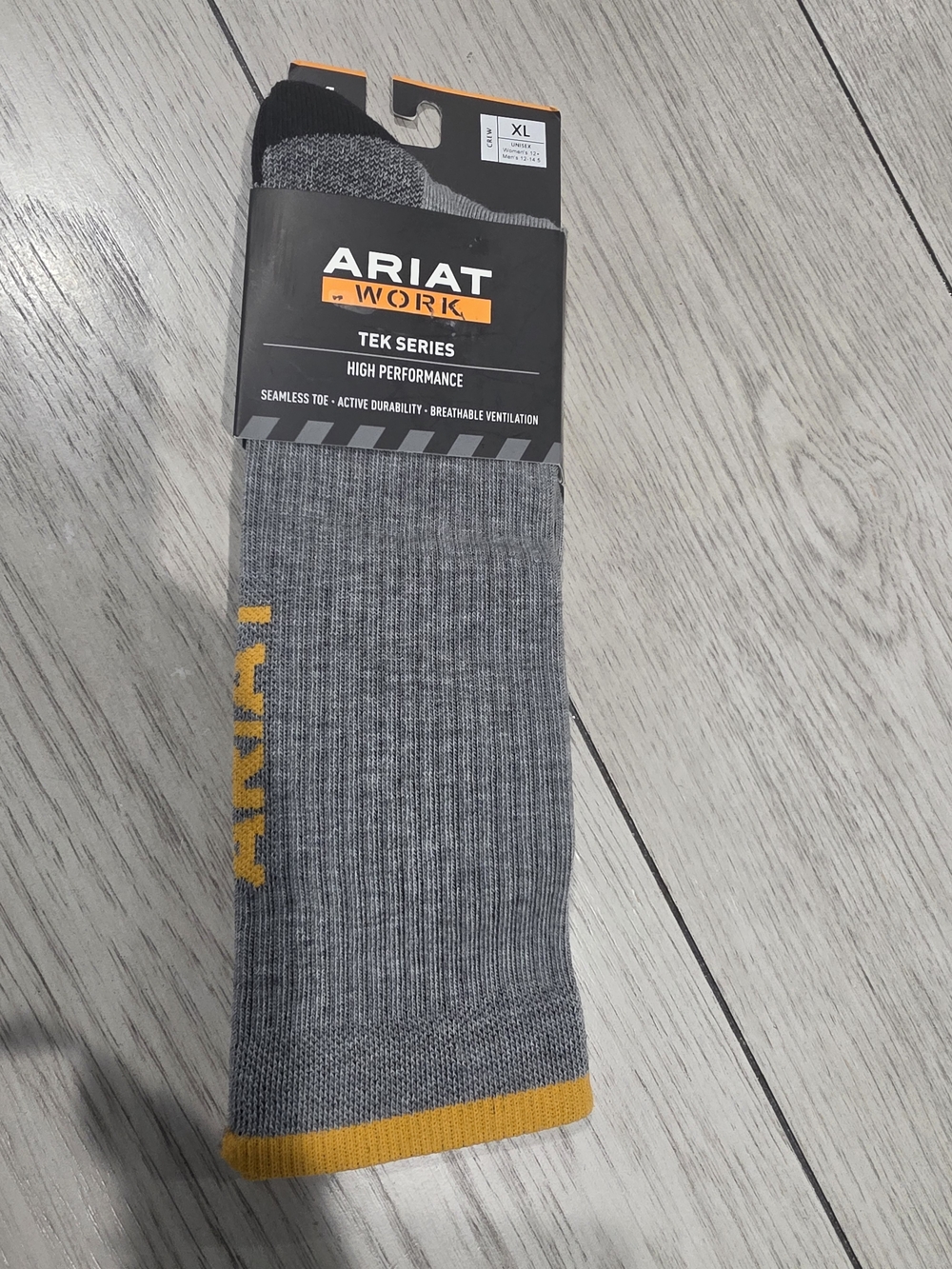 Ariat Grey and Yellow Tek Series Men's Performance Socks